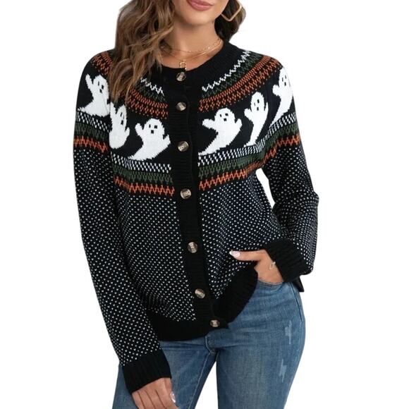 Luna Ivy Sweaters - NWT LUNA IVY Ghost Fair Isle Knit Cardigan Sweater | Halloween Spooky Cute Small